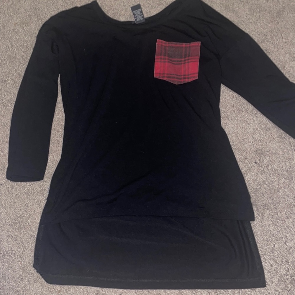 Rue21 black long sleeve shirt - plaid pocket - size women’s XS